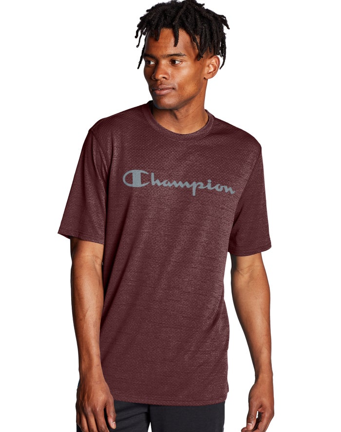 Champion Double Dry® Heathered Mesh Textured T-Shirt Heren - DonkerRood - Belgie 7968LXYTJ